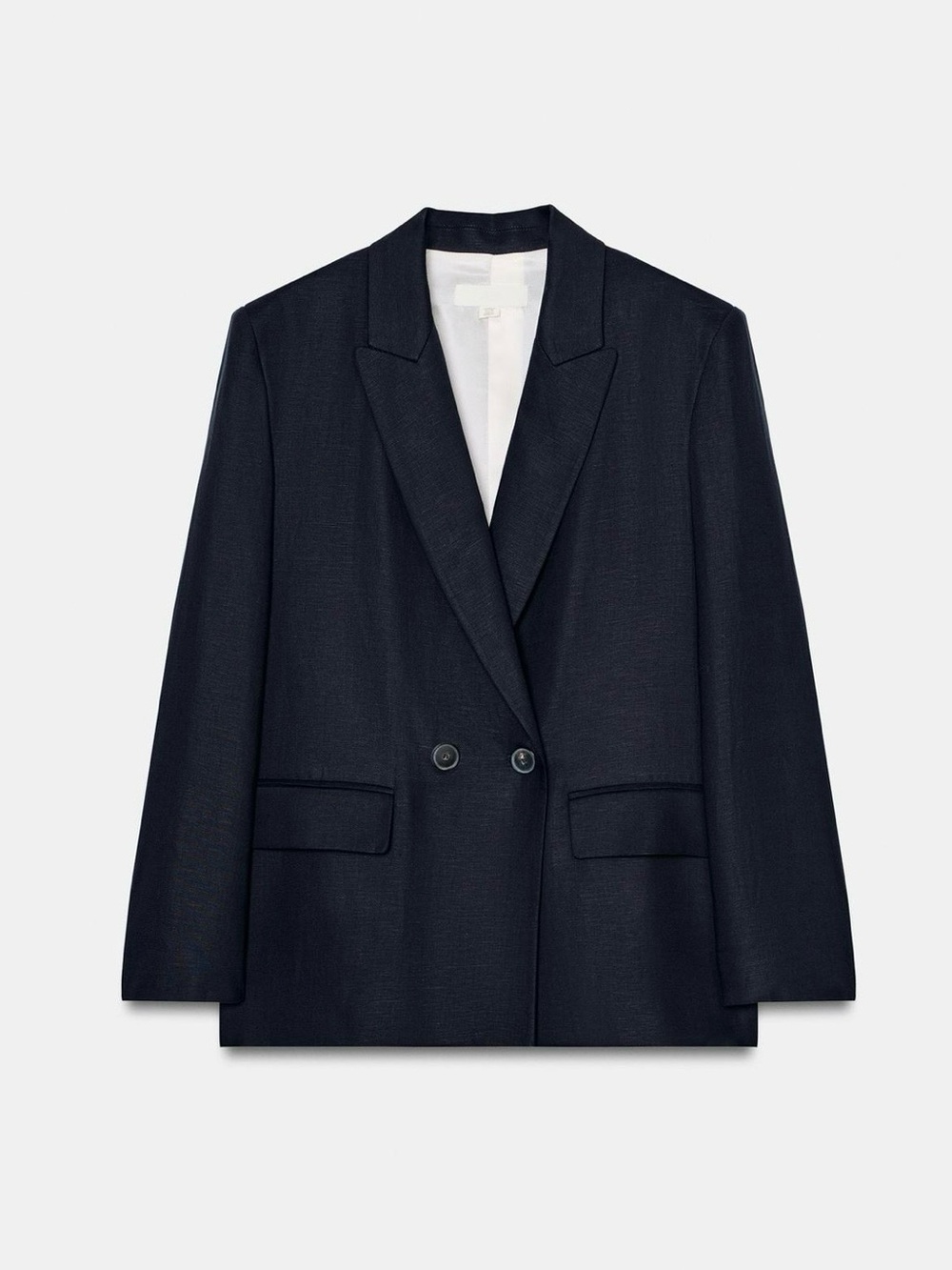 Zara NWT Linen Blazer with Lapel Collar in Navy Blue